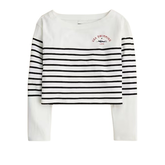 J.Crew USA Swimming crop boatneck T-shirt Long Sleeve stripes limited edition M - Picture 3 of 8
